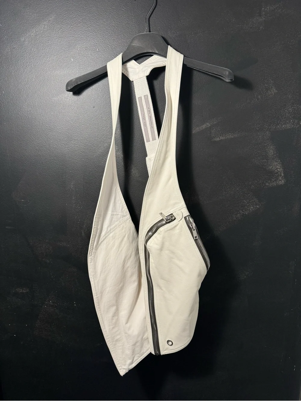 Rick Owens Off-White Leather Harness Vest with Zip Details